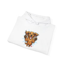Load image into Gallery viewer, Happy Leaping Dachshund Illustration Hoodie | Smiling Dog Art