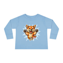 Load image into Gallery viewer, Shiba Inu Puppy Toddler Long Sleeve Tee | Cute Jumping Dog Kids Shirt