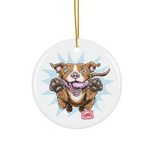 Load image into Gallery viewer, Ceramic Red Nose Pitbull Dog Ornaments - 2-Sided Print (Set of 1, 3, 5, or 10)