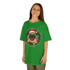 Festive Kids Tee with Pug in Santa Wreath, Christmas Shirt, Holiday Apparel, Cute Kids Clothing, Gift for Dog Lovers, Winter Fun Tee