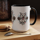 Happy White Husky Accent Coffee Mug | Cute Jumping Dog Paw Print Design (11/15 oz)