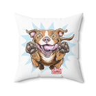 Jumping Happy Rednose Pitbull Dog pillow | Cute cartoon Pit illustration
