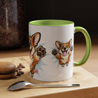 Excited Leaping Corgi  Accent Coffee Mug - Cute Dog Lover Gift (11oz)