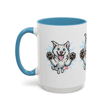 Load image into Gallery viewer, Happy White Husky Accent Coffee Mug | Cute Jumping Dog Paw Print Design (11/15 oz)