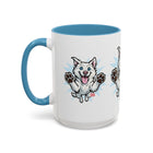 Happy White Husky Accent Coffee Mug | Cute Jumping Dog Paw Print Design (11/15 oz)