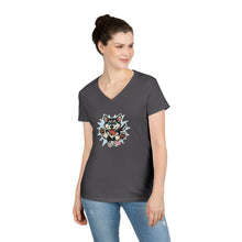 Load image into Gallery viewer, Cute Siberian Husky Dog Illustration Ladies' V-Neck T-Shirt, Pet Lover Gift, Casual Wear, Dog Mom Shirt