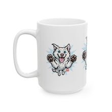Load image into Gallery viewer, Mug - Happy White Husky Dog in Mid Leap Ceramic Mug (11oz, 15oz)