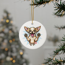 Load image into Gallery viewer, Happy Jumping Chihuahua Ceramic Ornament | Double-Sided Printed Round Ornament