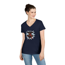 Load image into Gallery viewer, Vibrant Ladies' V-Neck T-Shirt with Happy Dachshund Design, Casual Wear, Gift for Her, Fun Graphic Tee, Everyday Comfort