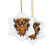 Load image into Gallery viewer, Happy Jumping Dachshund Ornament | Ceramic 2-Side Print