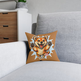 Happy Jumping Shiba Inu Square Pillow | Cute Dog Cartoon Accent Cushion
