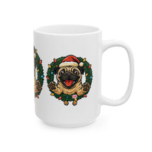 Load image into Gallery viewer, Festive Pug Ceramic Mug - Holiday Gift, Cute Pet Lover Mug, Christmas Mug, Coffee Cup, Dog-Themed Drinkware