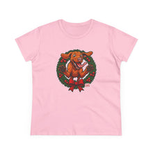 Load image into Gallery viewer, Festive Vizsla Dog Lover's Tee, Cute Animal T-Shirt, Holiday Gift, Casual Wear, Fun Christmas Design, Wreath Print Top