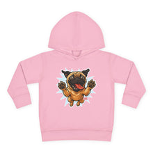 Load image into Gallery viewer, Adorable Toddler Fleece Hoodie with Playful Pug Design, Kids Pullover, Cute Dog Sweater, Pet Lover Gift, Cozy Toddler Apparel