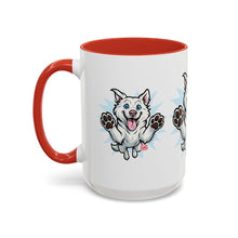 Load image into Gallery viewer, Happy White Husky Accent Coffee Mug | Cute Jumping Dog Paw Print Design (11/15 oz)