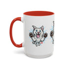 Happy White Husky Accent Coffee Mug | Cute Jumping Dog Paw Print Design (11/15 oz)