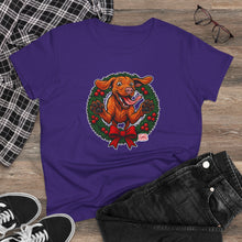 Load image into Gallery viewer, Festive Vizsla Dog Lover's Tee, Cute Animal T-Shirt, Holiday Gift, Casual Wear, Fun Christmas Design, Wreath Print Top