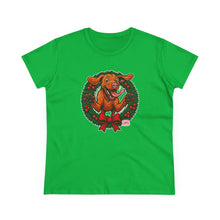 Load image into Gallery viewer, Festive Vizsla Dog Lover's Tee, Cute Animal T-Shirt, Holiday Gift, Casual Wear, Fun Christmas Design, Wreath Print Top