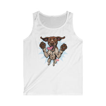 Load image into Gallery viewer, Dog Jumping Graphic Tank Top — Playful Pointer Design for GSP Dog Lovers