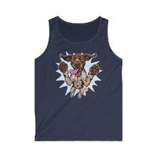 Load image into Gallery viewer, Dog Jumping Graphic Tank Top — Playful Pointer Design for GSP Dog Lovers