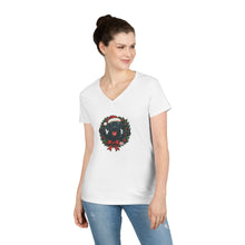 Load image into Gallery viewer, Cute Black Labrador Retriever Christmas V-Neck T-Shirt, Holiday Tee, Festive Womens Shirt, Christmas Gift, Winter Apparel