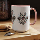 Happy White Husky Accent Coffee Mug | Cute Jumping Dog Paw Print Design (11/15 oz)