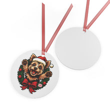 Load image into Gallery viewer, Festive Yorkie Dog Metal Ornament, Personalized Holiday Decoration, Pet Lover Gift, Christmas Tree Decor, Cute Puppy Keepsake