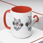 Happy White Husky Accent Coffee Mug | Cute Jumping Dog Paw Print Design (11/15 oz)