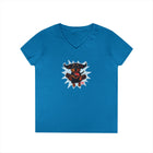 Vibrant Ladies' V-Neck T-Shirt with Happy Dachshund Design, Casual Wear, Gift for Her, Fun Graphic Tee, Everyday Comfort