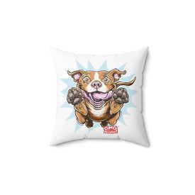 Jumping Happy Rednose Pitbull Dog pillow | Cute cartoon Pit illustration