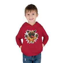 Load image into Gallery viewer, Adorable Toddler Fleece Hoodie with Playful Pug Design, Kids Pullover, Cute Dog Sweater, Pet Lover Gift, Cozy Toddler Apparel