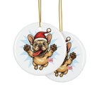 Festive Frenchie Ornaments, Pet Lover Gifts, Holiday Decor, Christmas Tree Decorations, 2-Sided Prints, Multiple Pack Options