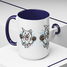 Load image into Gallery viewer, Happy White Husky Accent Coffee Mug | Cute Jumping Dog Paw Print Design (11/15 oz)