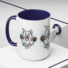 Happy White Husky Accent Coffee Mug | Cute Jumping Dog Paw Print Design (11/15 oz)