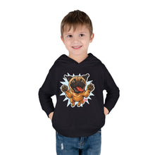 Load image into Gallery viewer, Adorable Toddler Fleece Hoodie with Playful Pug Design, Kids Pullover, Cute Dog Sweater, Pet Lover Gift, Cozy Toddler Apparel
