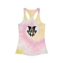Load image into Gallery viewer, Tie Dye Border Collie Dog Lover Racerback Tank Top | Summer Top, Pet Owner Gift, Festival Wear, Cute Shirt, Beach Outfit