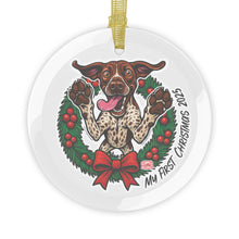 Load image into Gallery viewer, German Shorthaired Pointer First Christmas Glass Ornament | Happy GSP