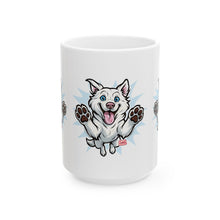 Load image into Gallery viewer, Mug - Happy White Husky Dog in Mid Leap Ceramic Mug (11oz, 15oz)
