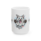 Mug - Happy White Husky Dog in Mid Leap Ceramic Mug (11oz, 15oz)