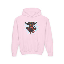 Load image into Gallery viewer, Youth Hoodie with Playful Dachshund Dog Design, Cozy Sweatshirt for Animal Lovers, Fun Pet Apparel, Gift for Kids, Perfect for Casual Wear
