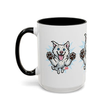 Load image into Gallery viewer, Happy White Husky Accent Coffee Mug | Cute Jumping Dog Paw Print Design (11/15 oz)