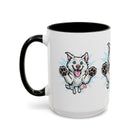 Happy White Husky Accent Coffee Mug | Cute Jumping Dog Paw Print Design (11/15 oz)