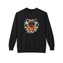 Load image into Gallery viewer, Playful Pug Crewneck Sweatshirt - Cozy Unisex Fleece, Dog Lover Gift, Pet Apparel, Cute Sweatshirt, Fun Dog Design