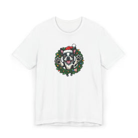 Christmas Boston Terrier Dog Wreath T-Shirt, Holiday Bostie Shirt, Funny Xmas Tee, Unisex Gift, Dog Lover Apparel, Festive Casual Wear