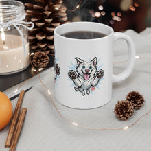 Load image into Gallery viewer, Mug - Happy White Husky Dog in Mid Leap Ceramic Mug (11oz, 15oz)