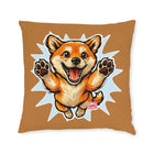 Happy Jumping Shiba Inu Square Pillow | Cute Dog Cartoon Accent Cushion
