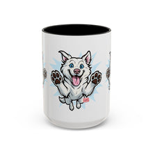 Load image into Gallery viewer, Happy White Husky Accent Coffee Mug | Cute Jumping Dog Paw Print Design (11/15 oz)