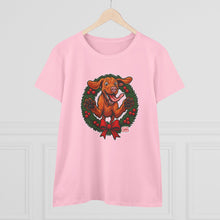 Load image into Gallery viewer, Festive Vizsla Dog Lover's Tee, Cute Animal T-Shirt, Holiday Gift, Casual Wear, Fun Christmas Design, Wreath Print Top