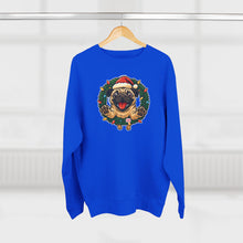 Load image into Gallery viewer, Festive Pug Sweatshirt, Unisex Crewneck, Holiday Gift, Dog Lover Apparel, Christmas Sweater, Cozy Winter Wear
