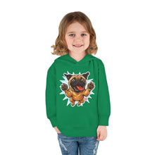Load image into Gallery viewer, Adorable Toddler Fleece Hoodie with Playful Pug Design, Kids Pullover, Cute Dog Sweater, Pet Lover Gift, Cozy Toddler Apparel